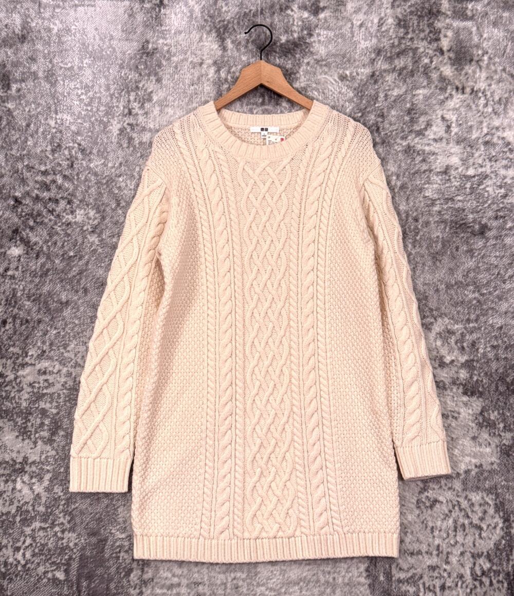 New Uniqlo Sweater Dress Large Womens Wool Blend Chunky Cable Knit Cream